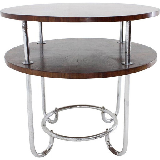 Vintage functionalist walnut coffee table, Czechoslovakia 1930