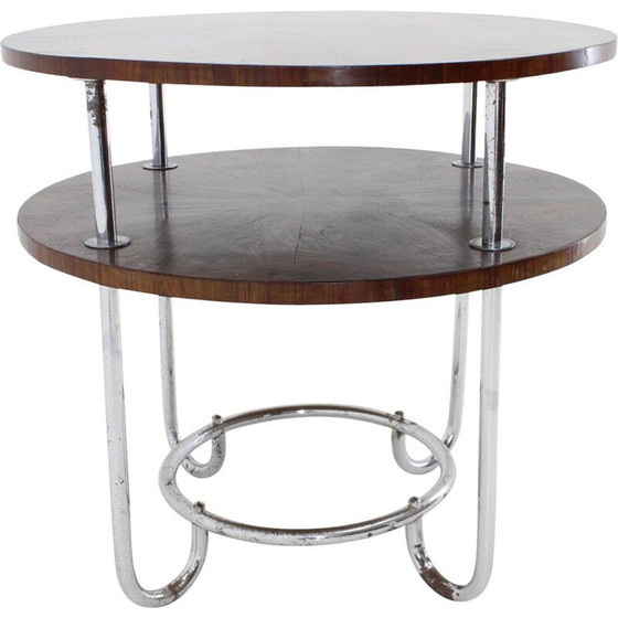 Image 1 of Vintage functionalist walnut coffee table, Czechoslovakia 1930