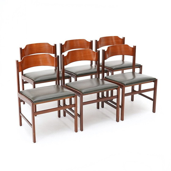 Image 1 of Set of 6 vintage chairs in solid wood and plywood by Guido Faleschini for Fratelli Proserpio, Italy 1960