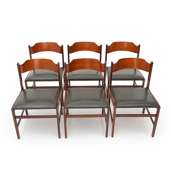 Image 1 of Set of 6 vintage chairs in solid wood and plywood by Guido Faleschini for Fratelli Proserpio, Italy 1960