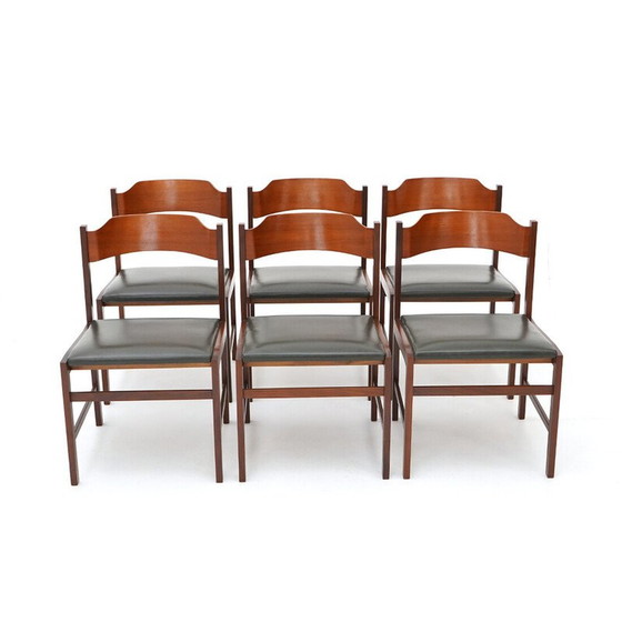 Image 1 of Set of 6 vintage chairs in solid wood and plywood by Guido Faleschini for Fratelli Proserpio, Italy 1960