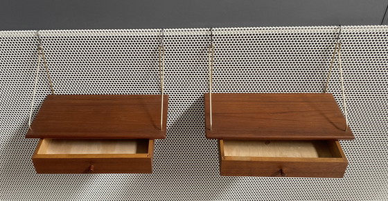 Image 1 of Pair of Teak wall hanging bedside tables Denmark 1960s