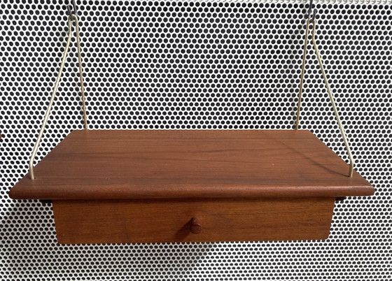 Image 1 of Pair of Teak wall hanging bedside tables Denmark 1960s