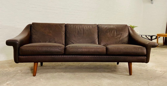 Image 1 of Vintage Danish Mid Century Retro Aage Christiansen (Matador) Leather Sofa 60S