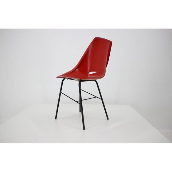 Image 1 of Set of 3 vintage red fiberglass chairs, Czechoslovakia 1960
