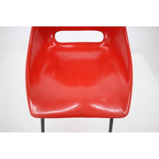 Image 1 of Set of 3 vintage red fiberglass chairs, Czechoslovakia 1960