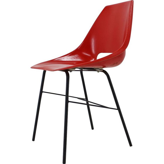 Image 1 of Set of 3 vintage red fiberglass chairs, Czechoslovakia 1960