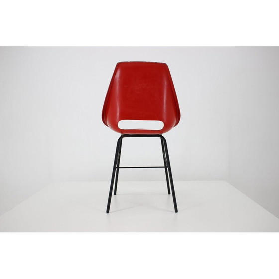 Image 1 of Set of 3 vintage red fiberglass chairs, Czechoslovakia 1960