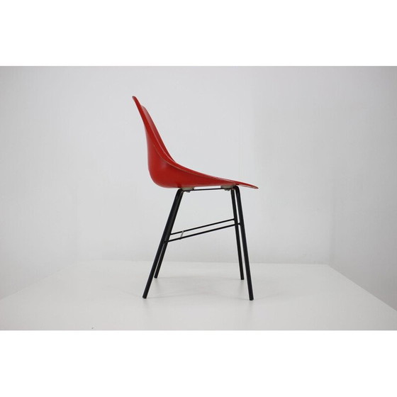 Image 1 of Set of 3 vintage red fiberglass chairs, Czechoslovakia 1960