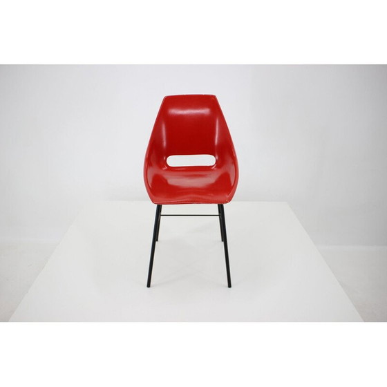 Image 1 of Set of 3 vintage red fiberglass chairs, Czechoslovakia 1960