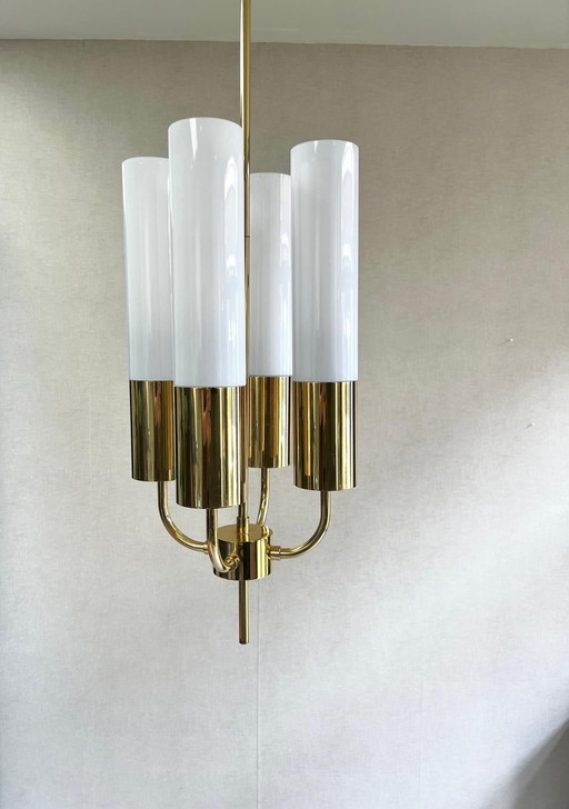 Vintage Chandelier With 4 Glass Chalices Glashütte Limburg