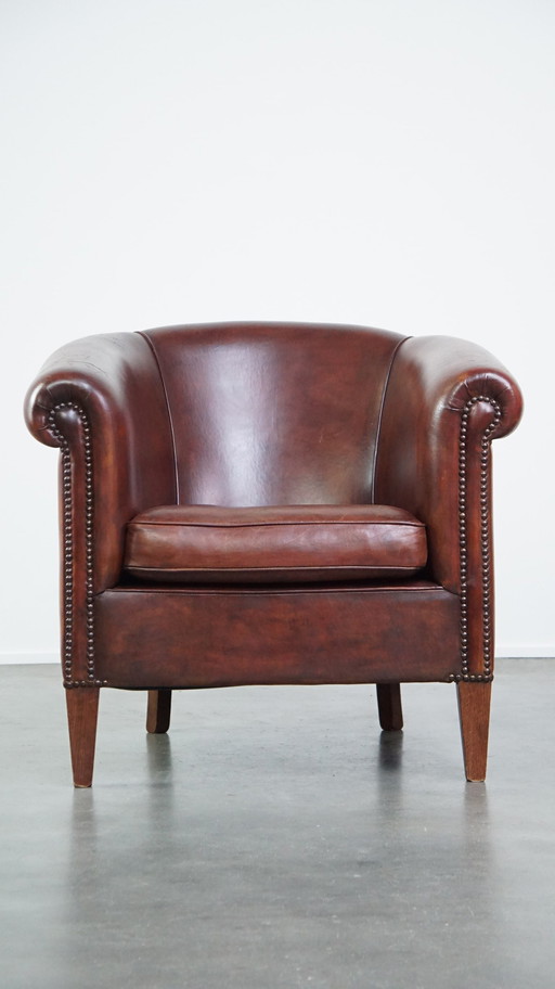 Spacious sheep leather club chair in English style