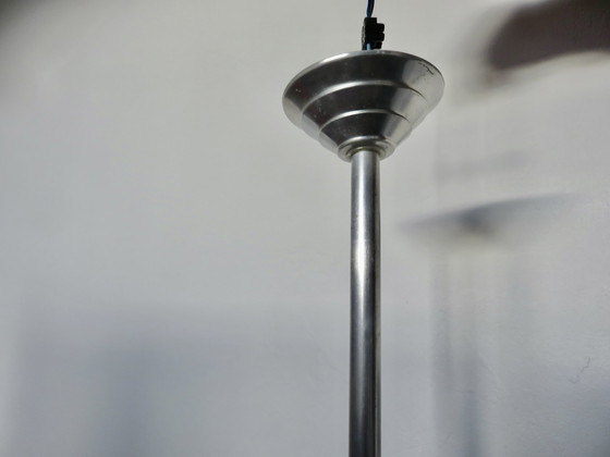 Image 1 of Art Deco Hanging Lamp, 20's 30's, Opaline And Aluminium