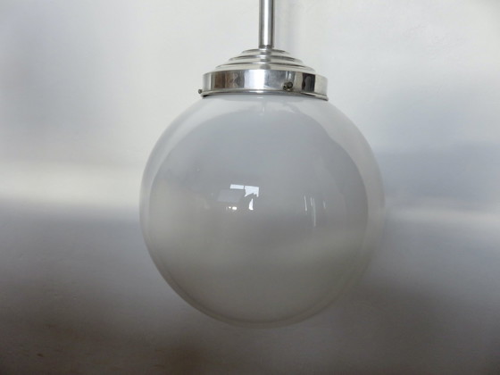 Image 1 of Art Deco Hanging Lamp, 20's 30's, Opaline And Aluminium