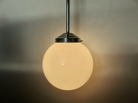 Image 1 of Art Deco Hanging Lamp, 20's 30's, Opaline And Aluminium