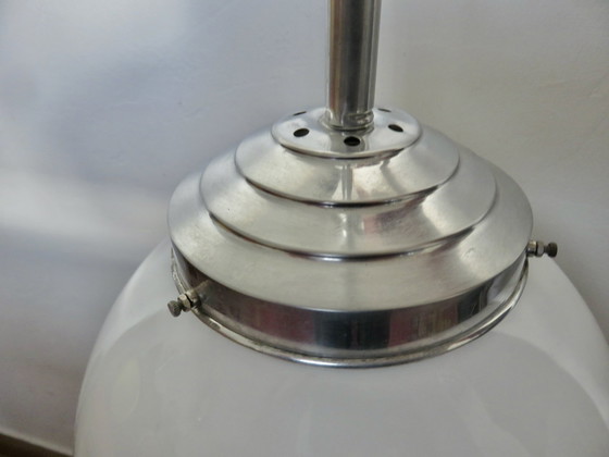 Image 1 of Art Deco Hanging Lamp, 20's 30's, Opaline And Aluminium