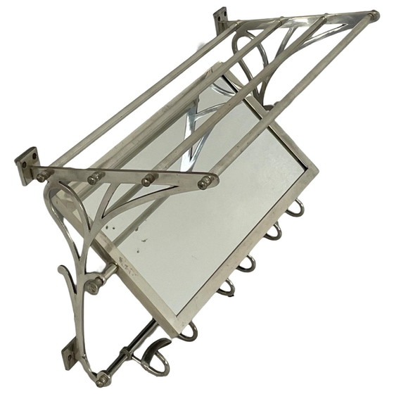 Image 1 of Art Deco - Wall Mounted Coatrack With Mirror - Metal With Adjustable Hangers