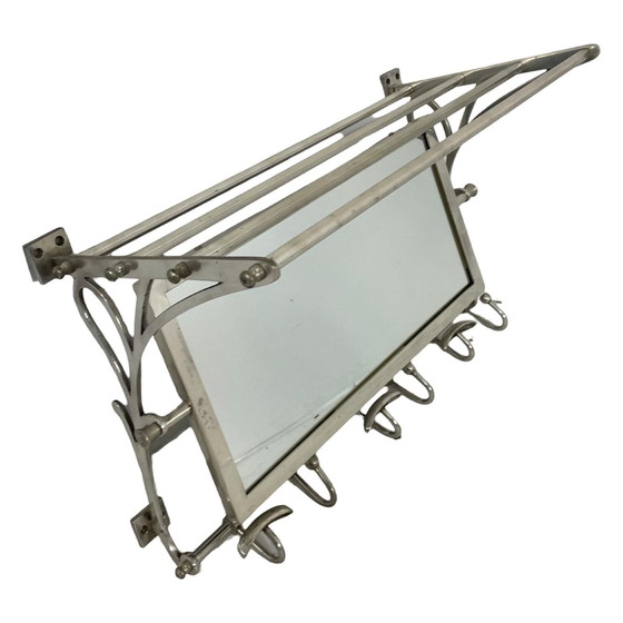 Image 1 of Art Deco - Wall Mounted Coatrack With Mirror - Metal With Adjustable Hangers