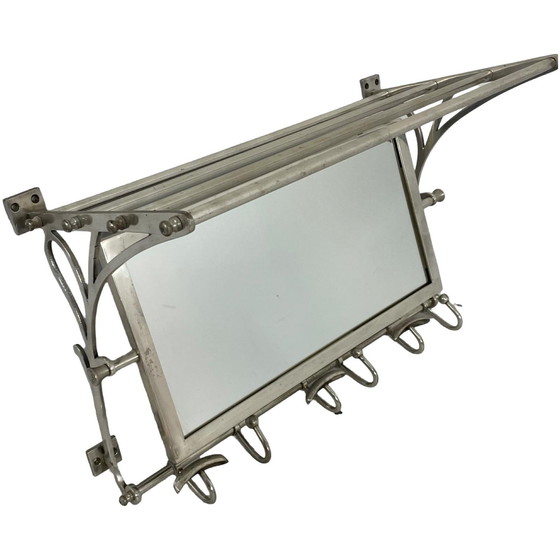 Image 1 of Art Deco - Wall Mounted Coatrack With Mirror - Metal With Adjustable Hangers