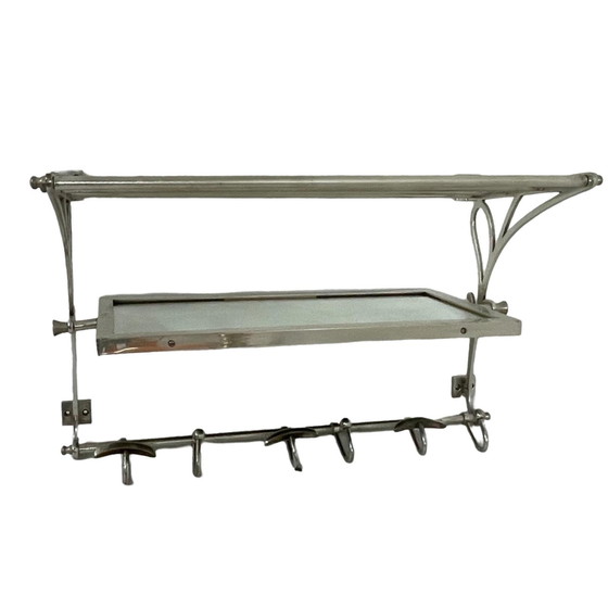 Image 1 of Art Deco - Wall Mounted Coatrack With Mirror - Metal With Adjustable Hangers