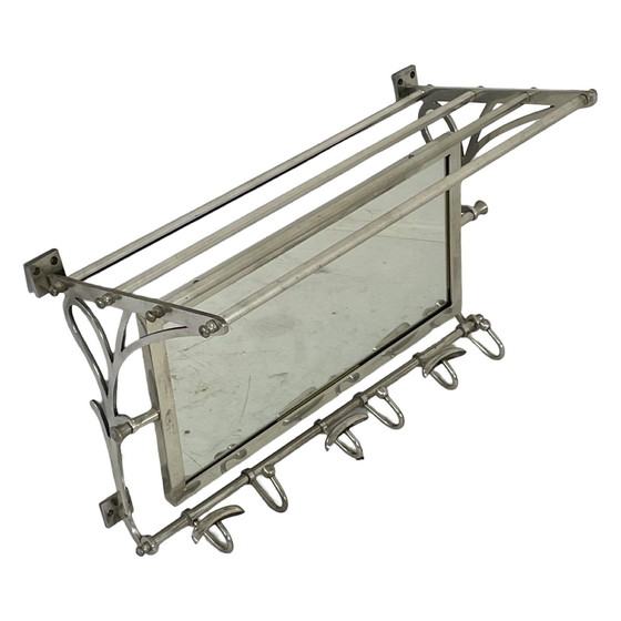 Image 1 of Art Deco - Wall Mounted Coatrack With Mirror - Metal With Adjustable Hangers