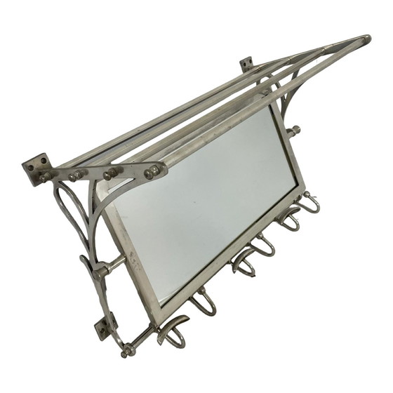 Image 1 of Art Deco - Wall Mounted Coatrack With Mirror - Metal With Adjustable Hangers