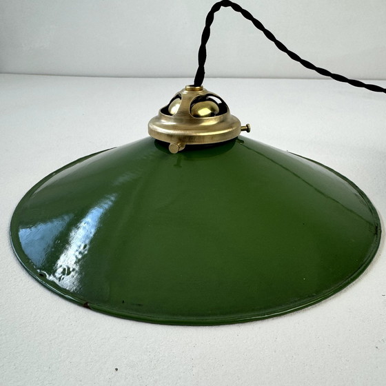 Image 1 of Lot 3 Antique Conical Enameled Industrial Hangers