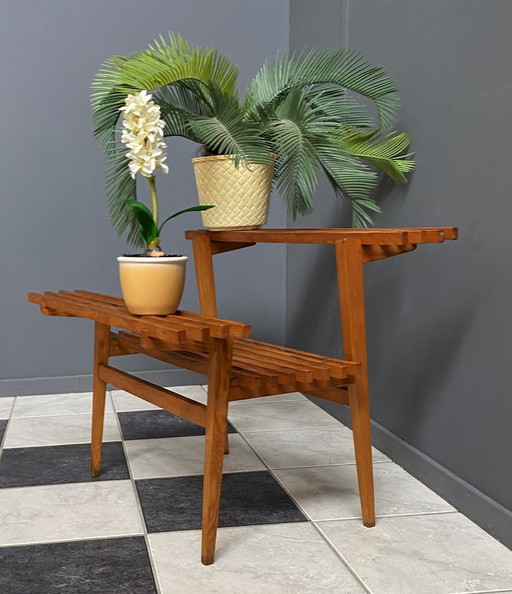 wood 1960s plant side table