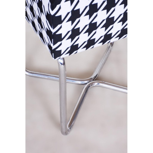 Vintage chrome black and white stool with upholstery by Sab, 1930s