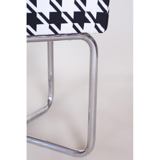 Image 1 of Sgabello vintage cromato bianco e nero con rivestimento di Sab, anni '30