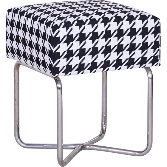 Image 1 of Sgabello vintage cromato bianco e nero con rivestimento di Sab, anni '30