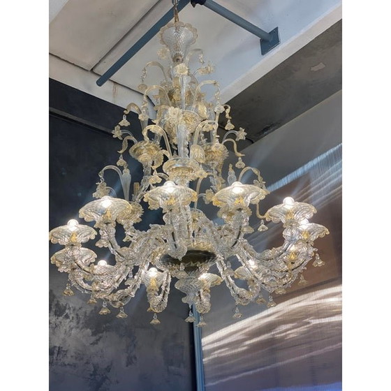 Image 1 of Contemporary Floral Venetian "Ca Rezzonico" Gold Murano Glass Chandelier