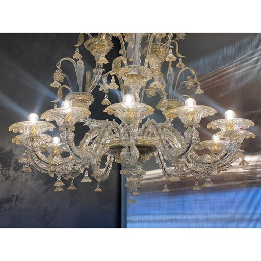 Contemporary Floral Venetian "Ca Rezzonico" Gold Murano Glass Chandelier