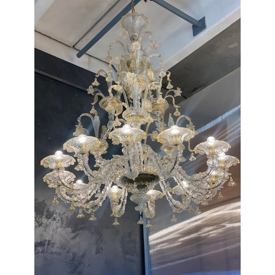 Image 1 of Contemporary Floral Venetian "Ca Rezzonico" Gold Murano Glass Chandelier