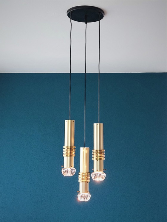 Image 1 of Mid-Century Brass & Glass Pendant Light