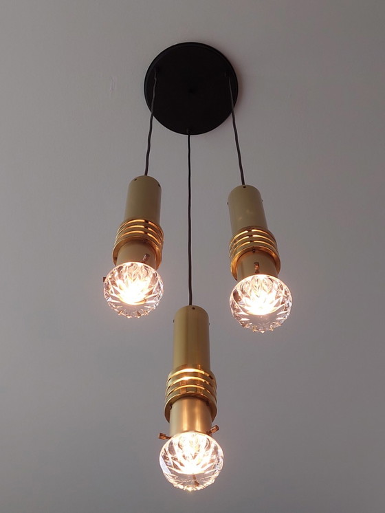 Image 1 of Mid-Century Brass & Glass Pendant Light