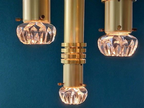 Image 1 of Mid-Century Brass & Glass Pendant Light