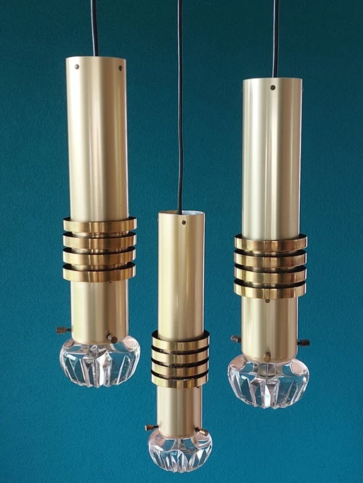 Mid-Century Brass & Glass Pendant Light