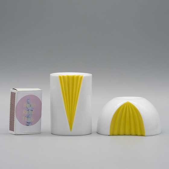 Image 1 of Rosenthal Candleholder Set Ambrogio Pozzi White Glossy Porcelain Yellow Plissée