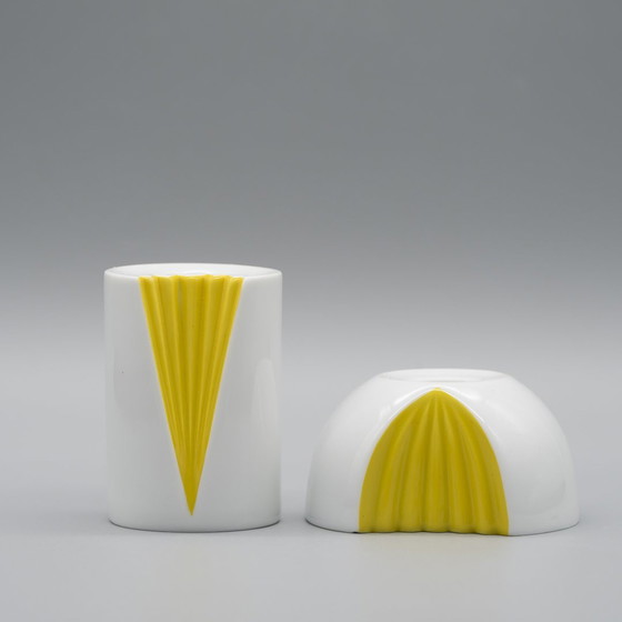 Image 1 of Rosenthal Candleholder Set Ambrogio Pozzi White Glossy Porcelain Yellow Plissée