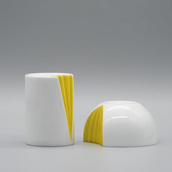 Image 1 of Rosenthal Candleholder Set Ambrogio Pozzi White Glossy Porcelain Yellow Plissée