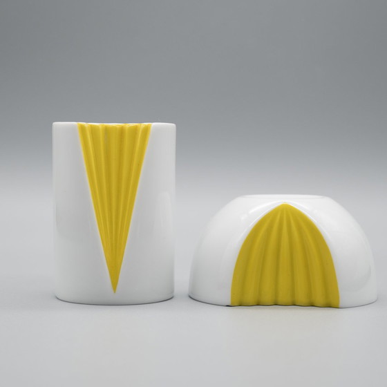 Image 1 of Rosenthal Candleholder Set Ambrogio Pozzi White Glossy Porcelain Yellow Plissée