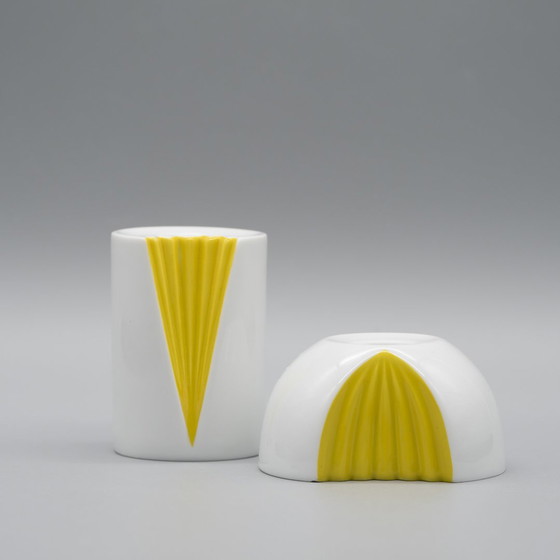 Image 1 of Rosenthal Candleholder Set Ambrogio Pozzi White Glossy Porcelain Yellow Plissée