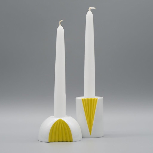 Rosenthal Candleholder Set Ambrogio Pozzi White Glossy Porcelain Yellow Plissée