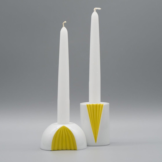 Image 1 of Rosenthal Candleholder Set Ambrogio Pozzi White Glossy Porcelain Yellow Plissée