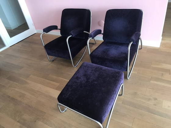 Image 1 of 2x Dijker 20 armchairs + 1x stool