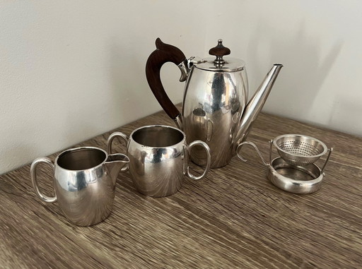 4 Piece Tea Set Selfish 1 Person in Silver Metal