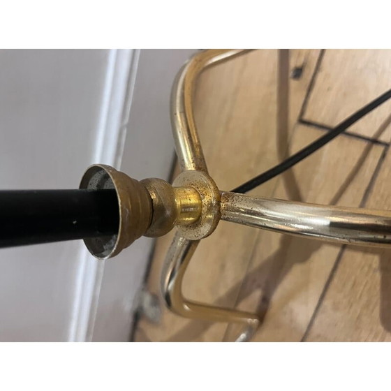 Image 1 of Vintage tripod floor lamp in black lacquered metal and brass, 1950s