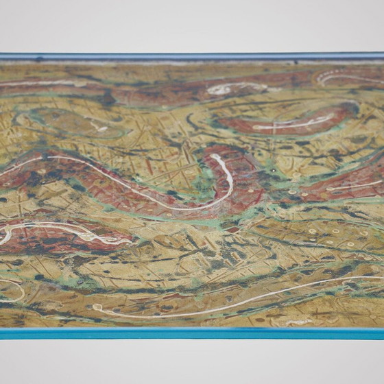 Image 1 of Vintage console with painted top and hammered iron base, France 1950