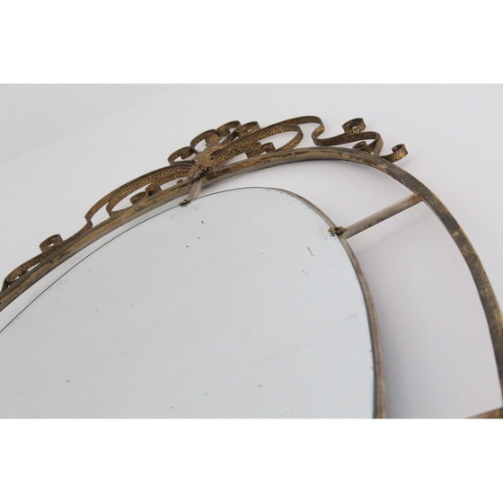 Image 1 of Vintage art deco brass oval mirror, Italy 1940